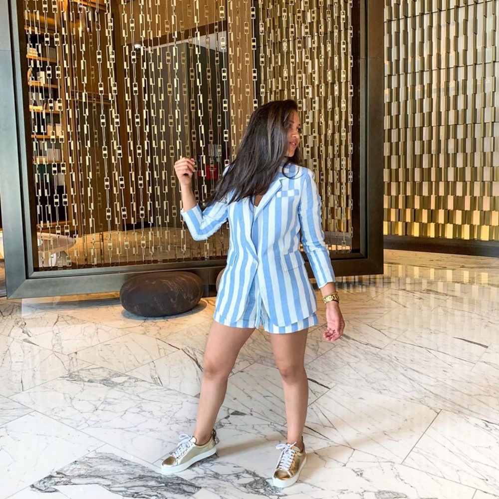 Stripe blue suit set